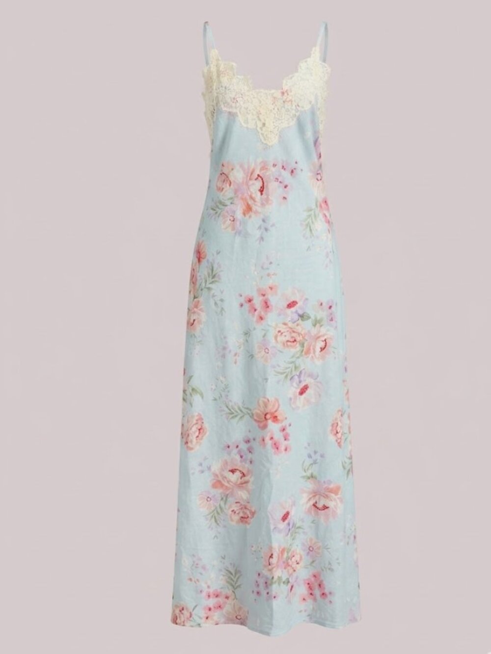 Caroline Constas Linen Blend and Lace Floral Slip Maxi Dress Small NWT - Picture 2 of 7